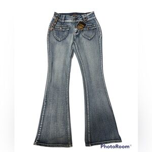 New Crest Premium Flare Denim Jeans Size 11 Mid Rise Stretch Blue Womens
